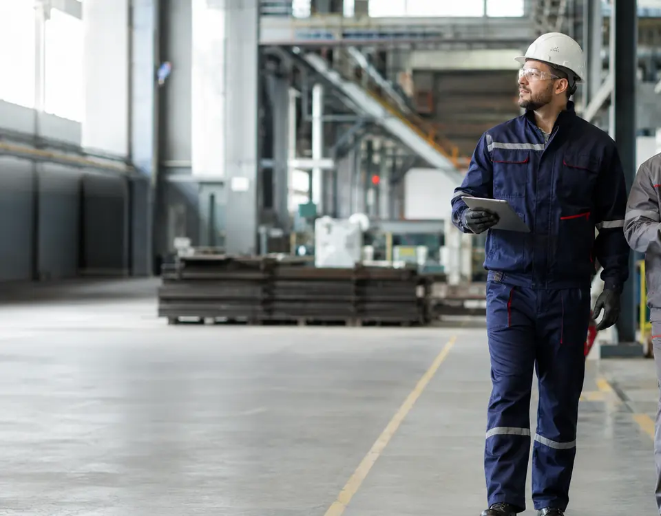 Equipe com equipamentos de proteção em ambiente industrial