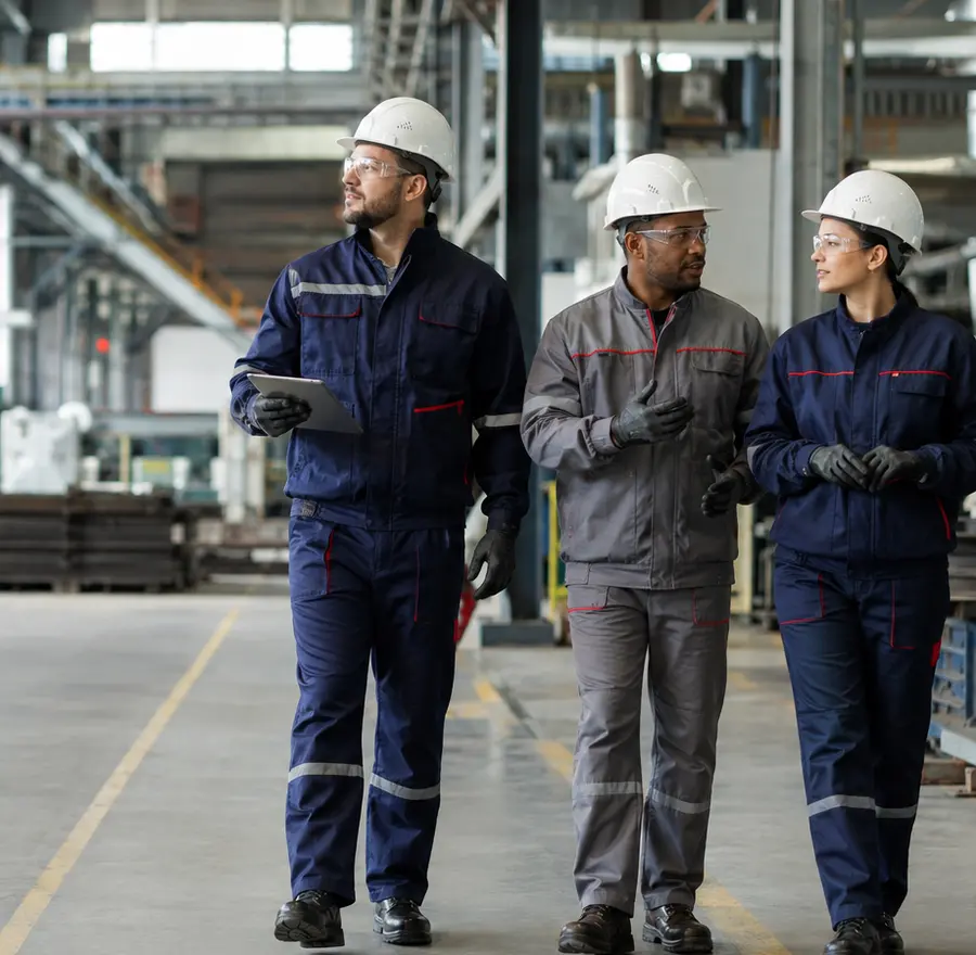 Profissionais preparados com equipamentos de proteção em ambiente industrial